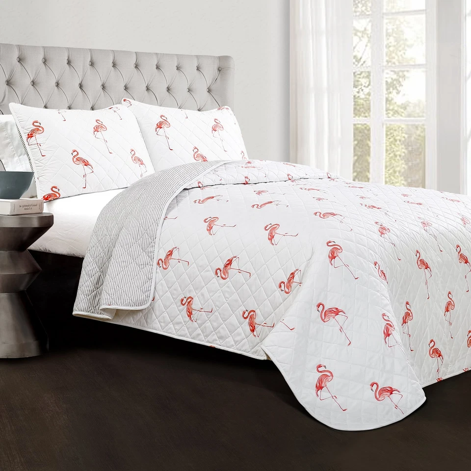 Kelly Flamingo Edredón Reversible Juego de Ropa de Cama 3 Piezas con Fundas de Almohada, King,... Foto 2 de 4