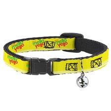 Cat Collar Breakaway with Bell ENJOY MELLO YELLO Logo Yellow/Red/Green NARROW Fi