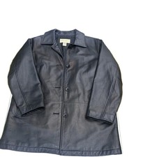 Vintage Eddie Bauer Black Leather Jacket Mens Medium Quilted 4 Button Down