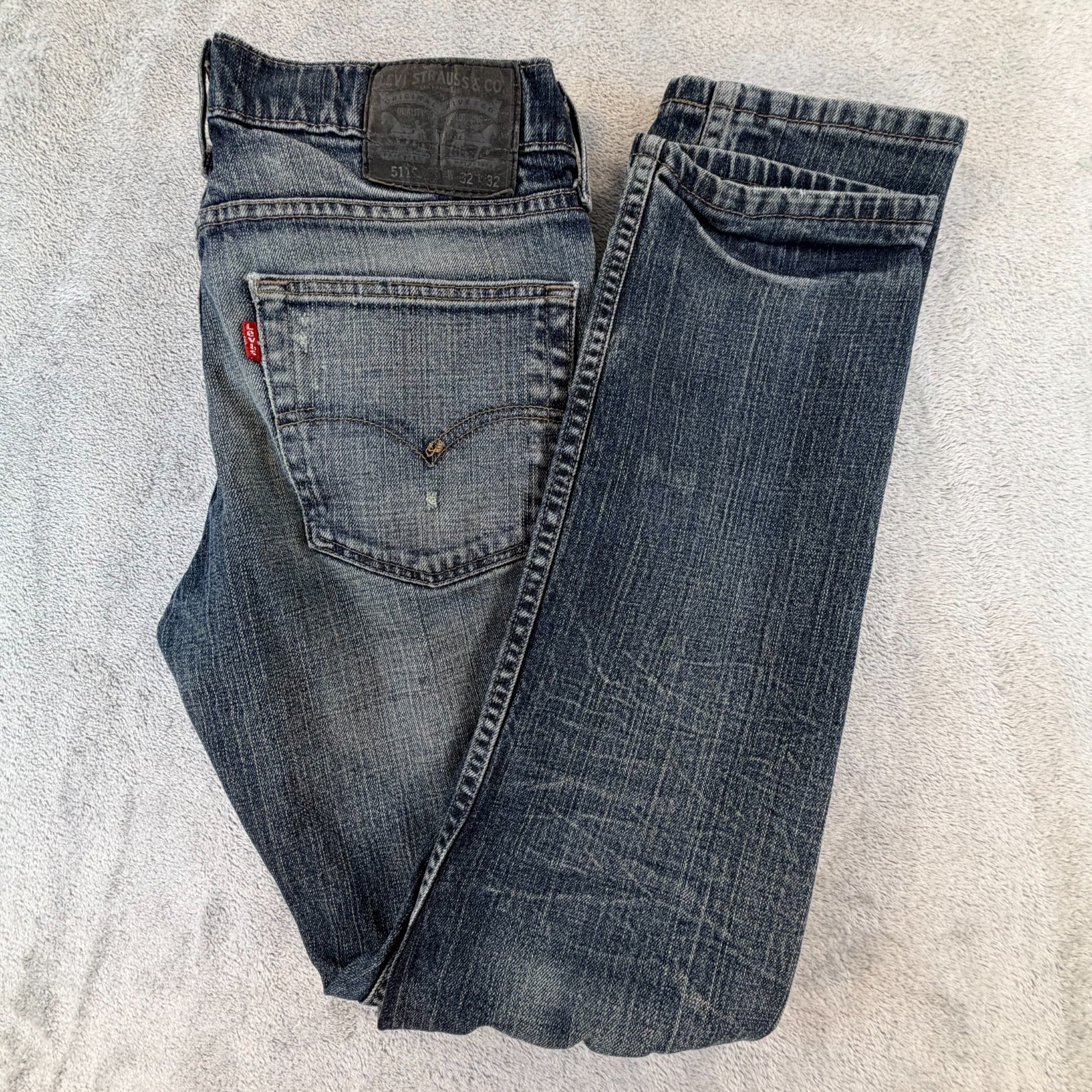 Levi’s 511 Slim Fit Men’s Jeans Blue Distressed Rip Size 32x32