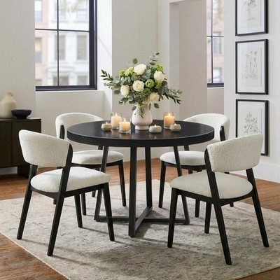 NUTIKAS 42 Inch Round Dining Table for 4, Modern Black Wood 42 inch,