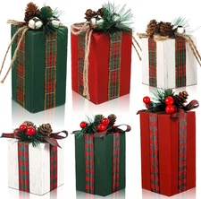 BBTO 6 Pcs Christmas Wooden Gifts Box Decor mainly red, green and white 