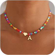 Colorful Beaded Initial Necklace Christmas Gift for Teen Girls Jewelry