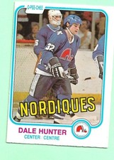 (1) DALE HUNTER 1981-82 O-PEE-CHEE # 277 NORDIQUES ROOKIE MISCUT  CARD (N2779). rookie card picture
