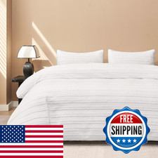 Jellymoni Plush Duvet Set - Pure White Striped Fuzzy Comforter 2Pcs