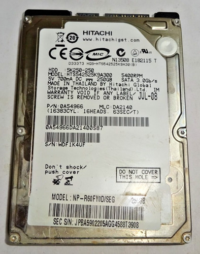 HITACHI ***HTS542525K9A300*** 250 GB *** SATA HDD Notebook 2,5 Zoll #NFP1371
