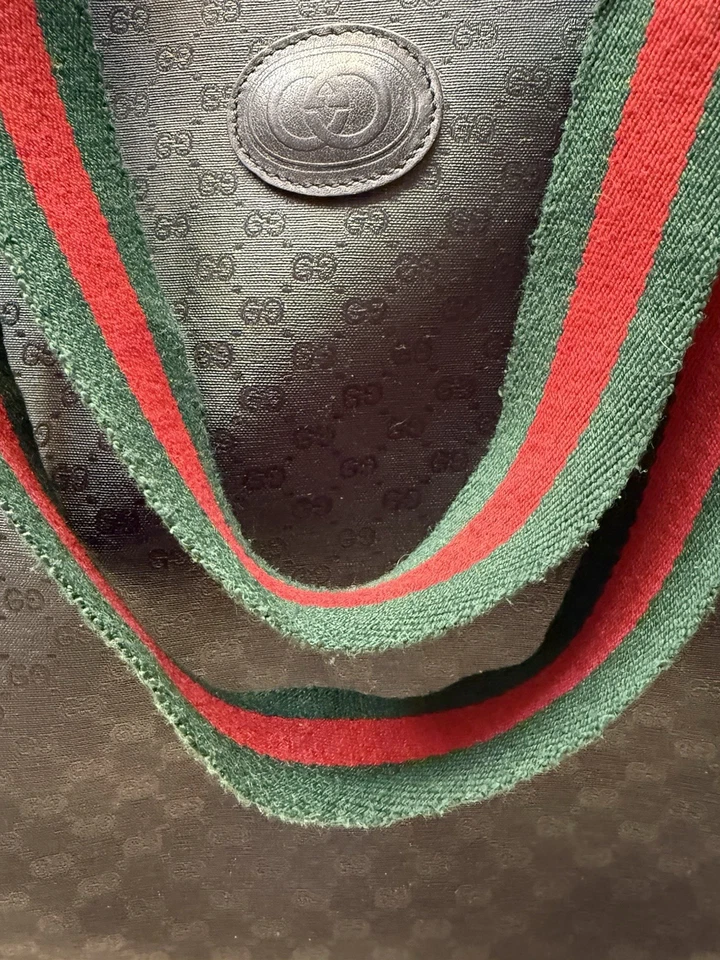 GUCCI Negro Lona Tela Cuero GG Verde Rojo Asa Bolso de Hombro Cartera Logo Foto 4 de 4