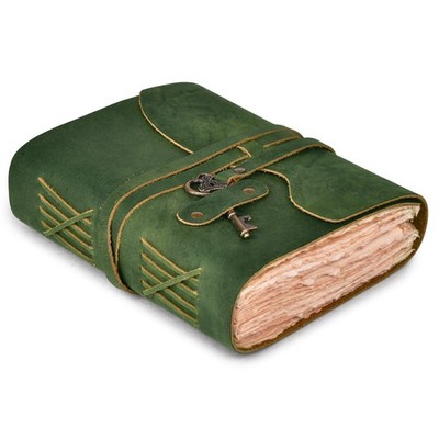 Handmade Leather Bound Journal with Lock and Key with Vintage Cotton Paper