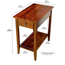 End Solid Mahogany Wood Table Acacia Recliner Stopper 23 in 1-Drawer Brown New