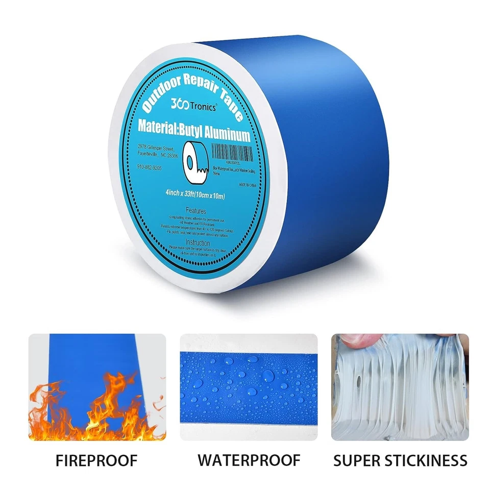 Blue Waterproof Repair Tape, 4in x 33ft per Roll, HVAC, RV, Pool Covers - Image 2 of 4