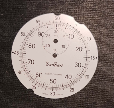 HANHART ZIFFERBLATT FÜR STOPPUHR 1/5 SEC / 1/100 MIN  30 MIN  ~NOS~