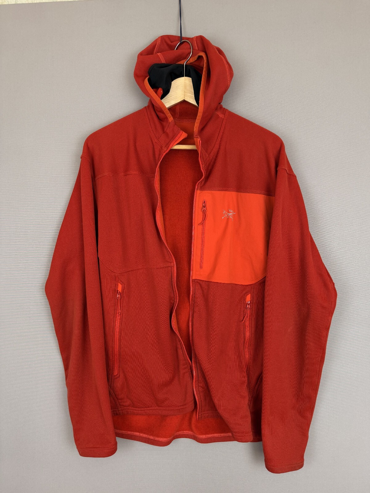 ARC'TERYX Arcteryx Fortrez Felpa con Cappuccio Full Zip Tech Polartec Pile Balaclava Arancione Taglia XL