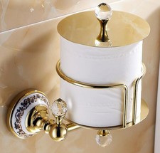 Auswind Antique Gold Toilet Paper Holder Brass Polish Finished Crystal & Glass Tissue Holder Wall Mounted (6135275705412)
