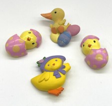 Vintage Easter Pins Chicks Ducks Resin Plastic Bright Colors Yellow Purple Pink