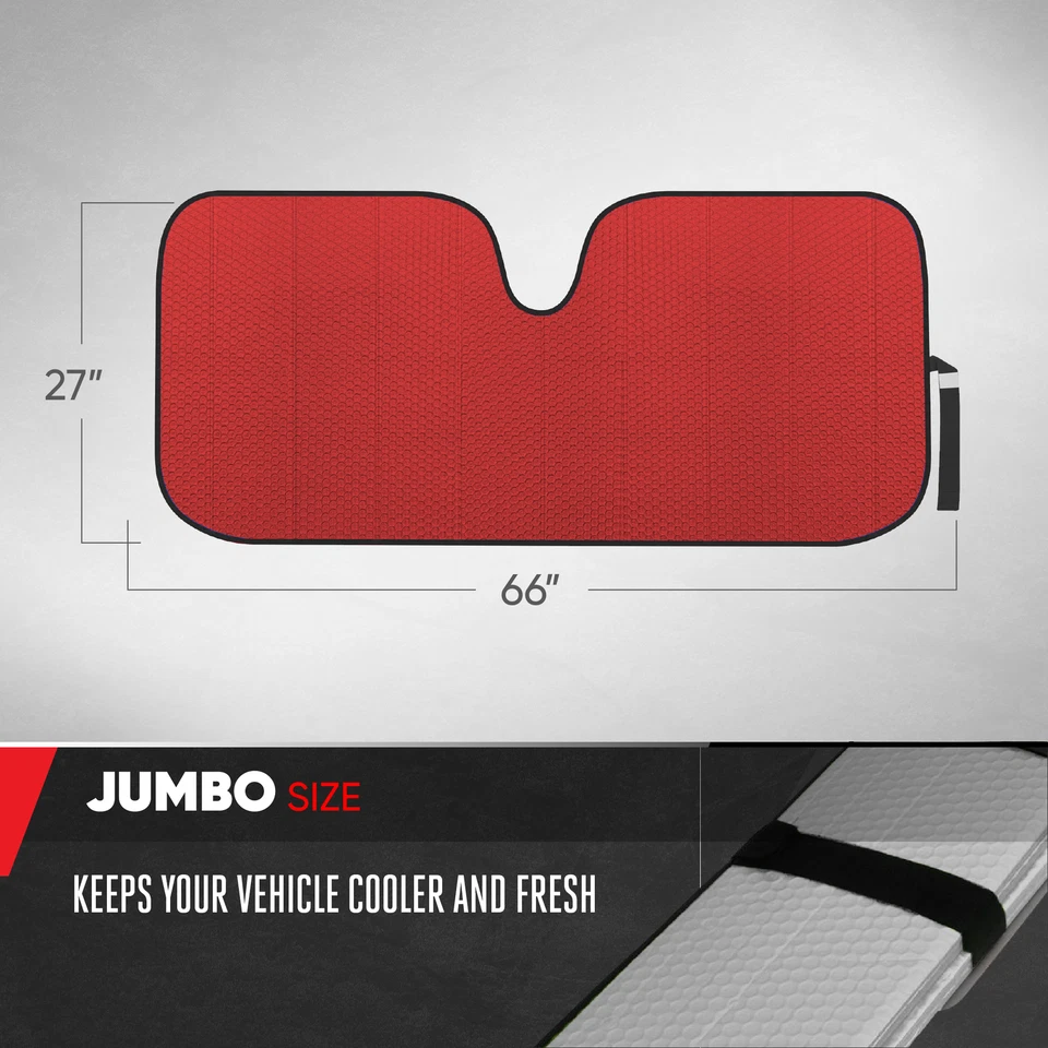 Car Sun Shade Jumbo Reversible Folding Windshield Cover, Reflective Red Foil - Image 3 of 4