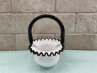 Fenton Zeta Todd Black Crest Milk Glass Crimped Edge 6” Basket