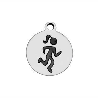 Cross Country Track Running Charm Silver Stainless Steel Stamped Marathon 14mm