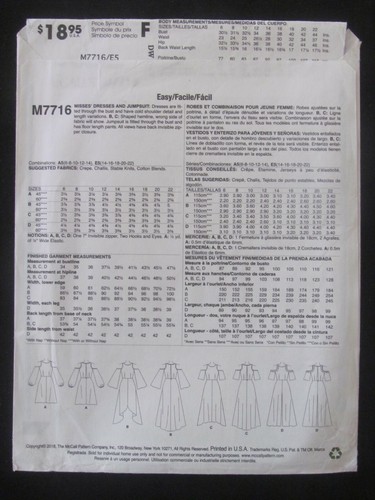 McCALL'S PATTERN - 7716 LADIES DRESS JUMPSUIT COLD SHOULDER HI-LOW 14-22 UNCUT - Bild 2 von 2