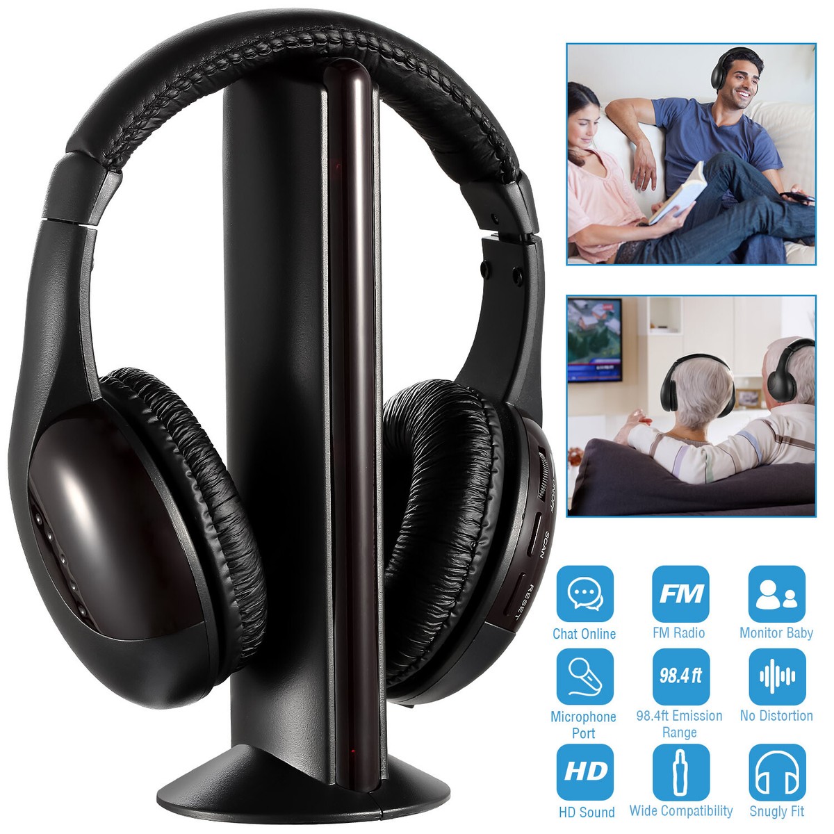 in TV Wireless Headphones Over Ear Headsets with Monitoring