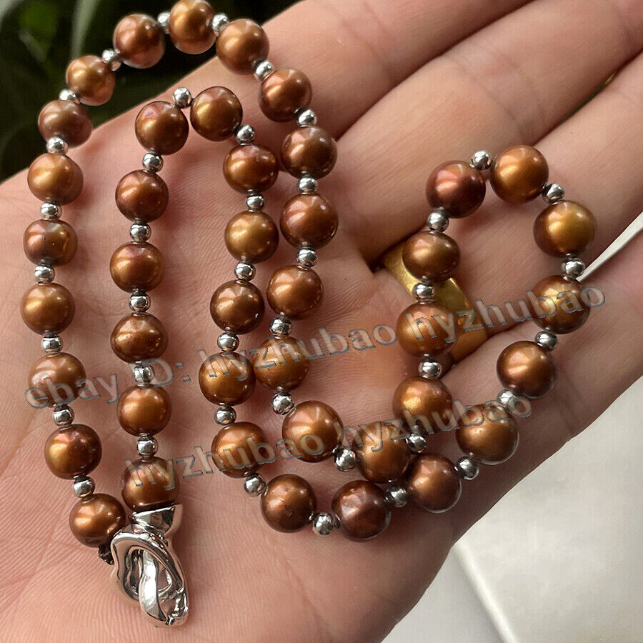 8-9mm Genuine Round Chocolate Akoay Cultured Pearl Beads Jewelry