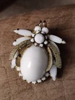 Vintage JULIANA D&E Milk Glass Bee Bug Insect Figural Brooch Pin Verified #2448