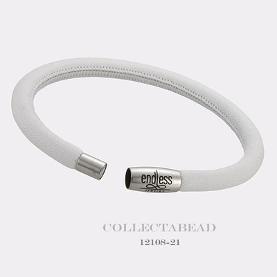 Authentic Endless Stainless Steel White Single Leather Bracelet 7.5'' 12108-19