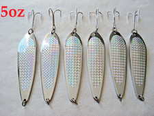 6 Pieces Casting 5oz Silver Holographic Crocodile Spoons Saltwater Fishing Jigs