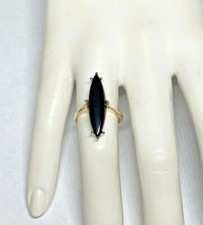 10K Yellow Gold Genuine Marquise-cut Black Onyx Ladies Solitaire Ring