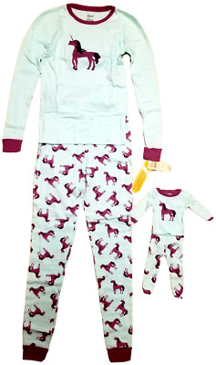 NEW Girls Unicorn Long Sleeve Pajama Set Size L with Doll Pajama by Leveret