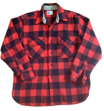 Vintage 60's Sears Pilgrim Wool Buffalo Plaid Long Sleeve Shirt Made in USA