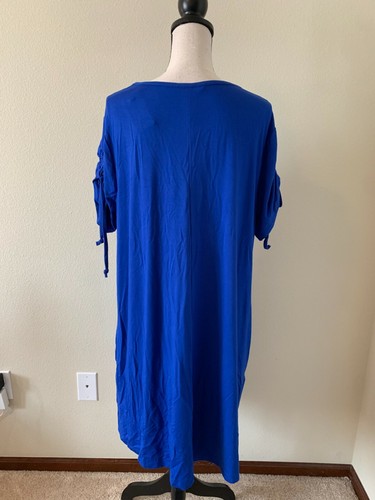NWT TERRA & SKY Women Plus Size 1X Blue Crew Neck Short Sleeve Shift Dress - Picture 3 of 6