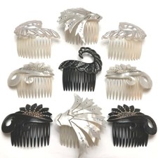 Vintage Hair Side Comb Crystal Women Prom Curl Novelty Feather Made in France