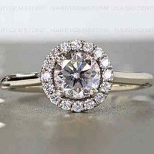 14k White Gold Plated 2Ctw Round Cut Moissanite Halo Engagement Wedding Ring