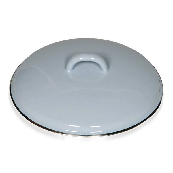 RIESS EMAILLEDECKEL EMAILLE DECKEL MIT CHROMRAND 18 CM HELLBLAU NEU