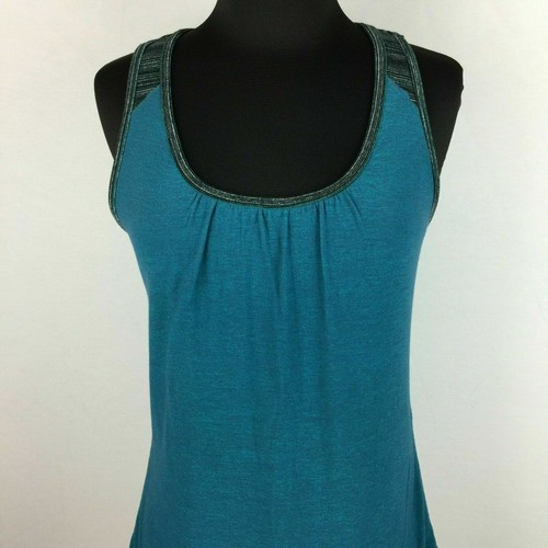 Camiseta sin mangas Athleta para mujer M Royal Pigeon ropa deportiva en capas sujetador incorporado JU - Imagen 2 de 12