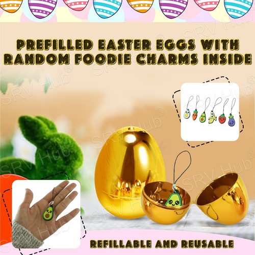 Huevos de Pascua precargados de oro metálico con dijes de comida 6 cm juguete lleno de huevos de Pascua - Imagen 33 de 48