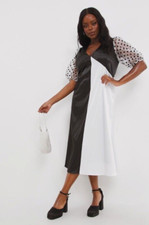 Lovedrobe black white mid-maxi dress polka dot organza sleeve size 24 BNWT