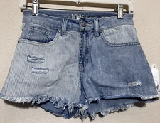 Rewash Jean Shorts Juniors 5/27 denim Pinstripe High Rise cut off distressed