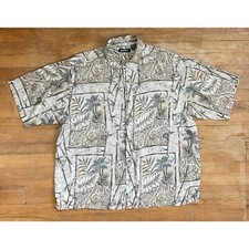 Vintage Mens Hawaiian Shirt Size XL 1990s Floral Palm Leaf Print Rayon