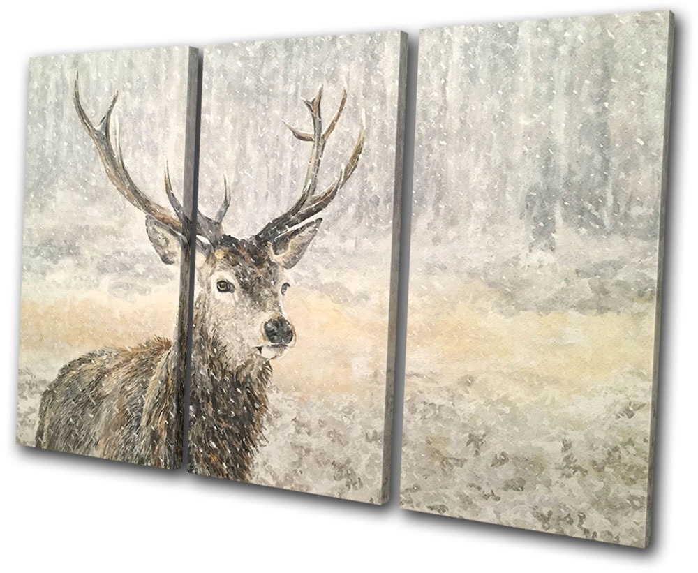 Tableau Photo Impression Sur Toile Cerf Stag Vintage Animaux Décoration Murale Rouge