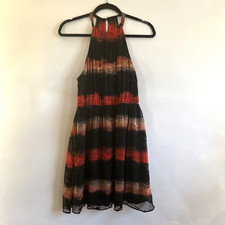 Alice Olivia 4 Silk Blend Sleeveless Pleated Zipper Sheer Dress Cocktail Halter