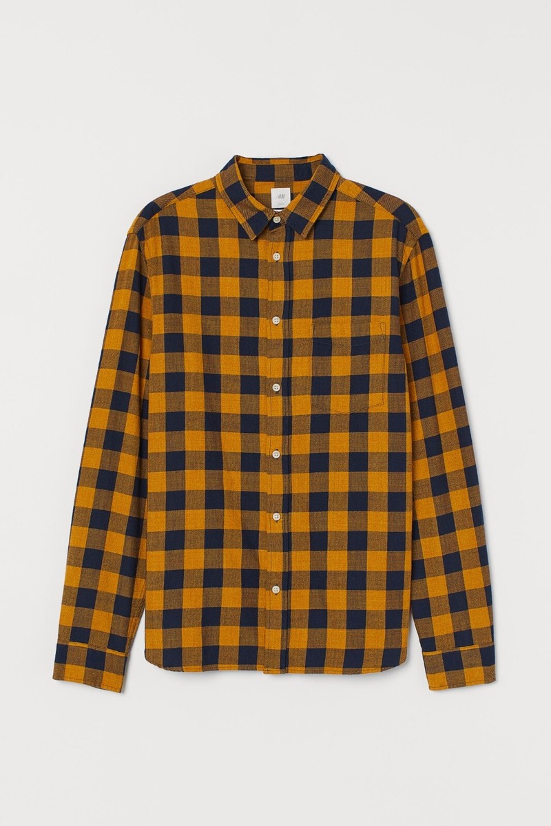 XR H&M Algodón Camisa Corte Normal Amarillo Mostaza Azul Marino