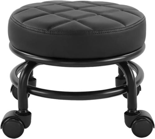 FURWOO Roller Seat PU Leather Low Round Rolling Stool Floor Stool with Universal