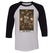 Maglietta Baseball The World Tarocchi Raglan Gotico Vittoriano Fantasma Halloween