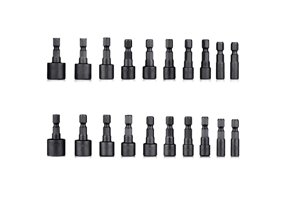 20pcs Nut Driver Bits Set 1/4" Hex Shank for Drills Screwdrivers 4-12mm - Image 2 of 4