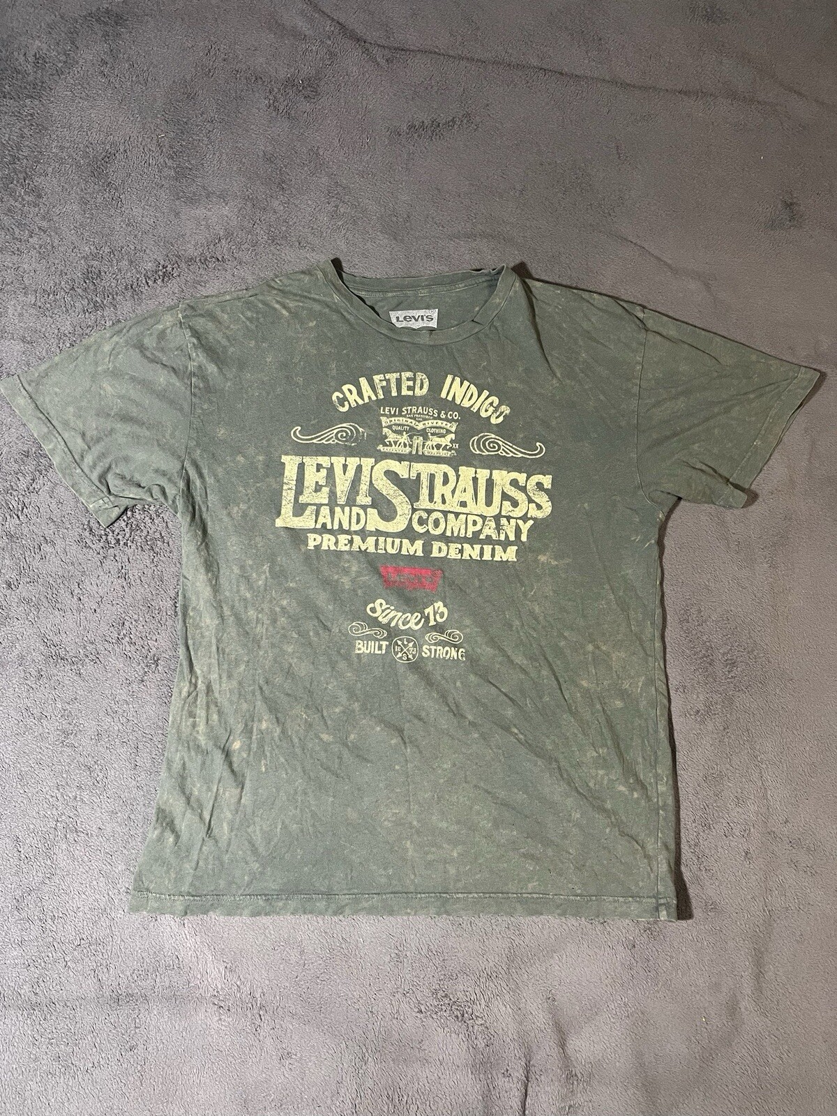 Levis Logo Graphic Design Shirt Mens Large Green Short Sleeve Casual Relaxed