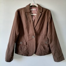 CAbi Women's Brown One Button Cinch Tie Back Cotton Blazer Jacket Size 8