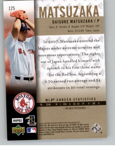 2007 SP Rookie Edition #125 Daisuke Matsuzaka RC (ref 145426) - Picture 2 of 2