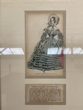 Vintage Gilt Framed Fashion Paris Dinner Dress Hand Coloured Engraving with Text