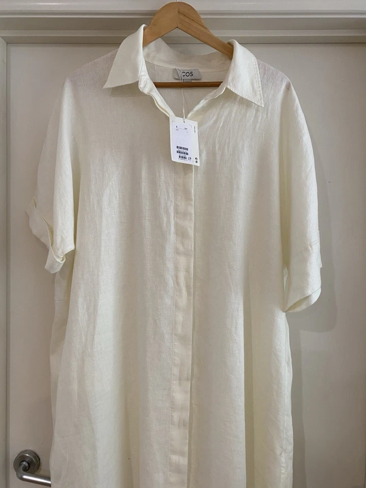COS Cream linen Long Shirt Dress Nwt Size L - image 2 of 4